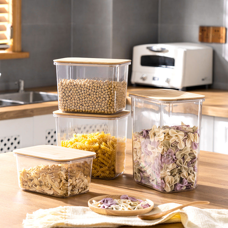 4-Pieces Plastic Food Storage Containers with Bamboo Lid Set